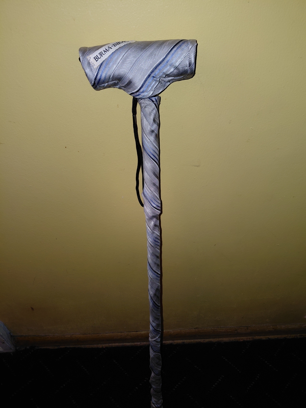 Burma Bibas Men's Necktie Blue & Gray Reverse  Cane Cover Removal + Walking Cane